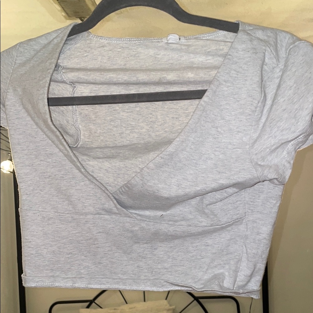 Garage Gray Short Sleeve Crop Wrap Top